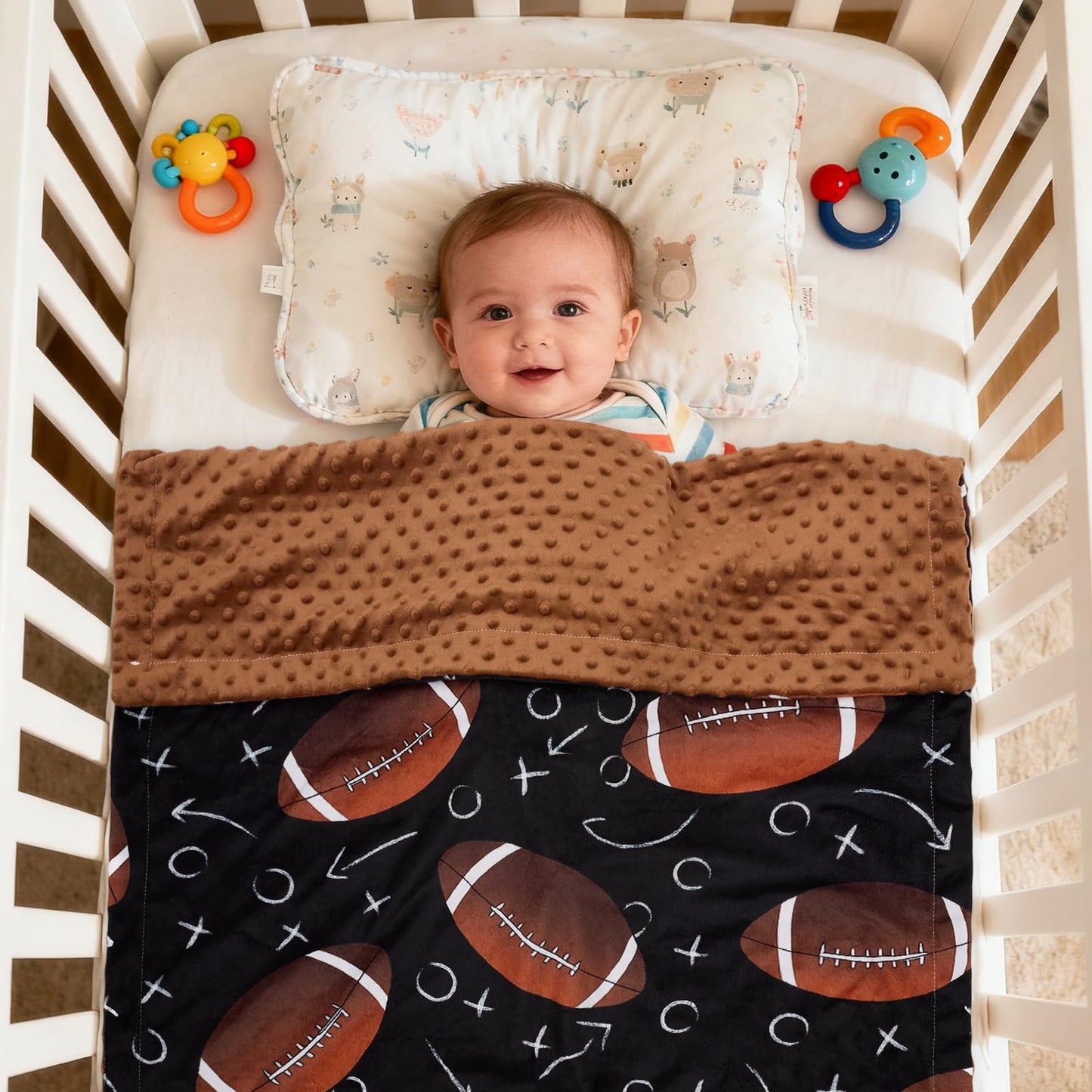 Baby Blanket for Boys Girls Super Soft Double Layer Minky with Dotted Backing Cute Cow Crib Receiving Blanket Bed Throws for Newborns Nursery Stroller Toddler 30 x 40 Inch (Football)