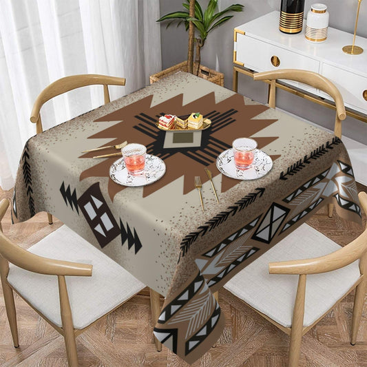 Aztec Square Tablecloth,Bohemian Vintage Ethnic Patterns Geometric Elements, Dining Room Kitchen Decorations 55"x55"