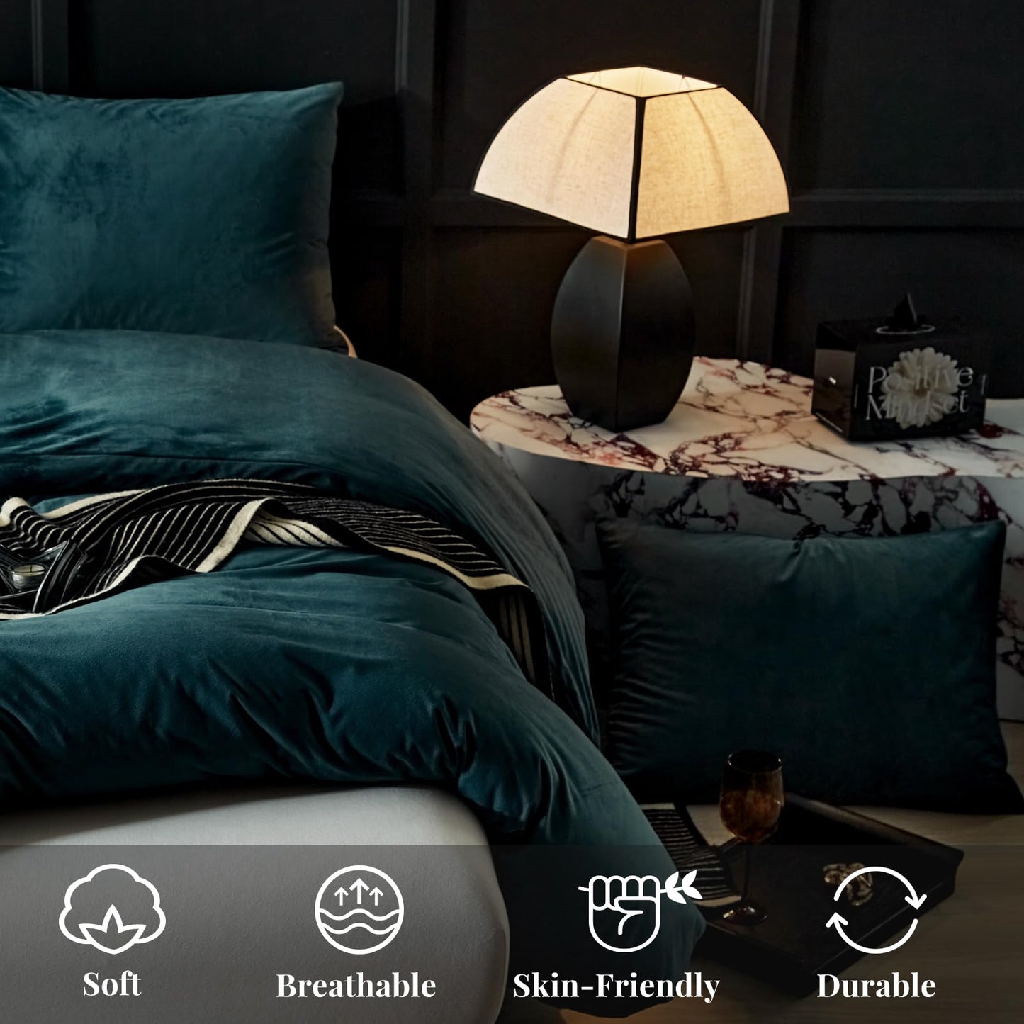 WARMDERN Peacock Blue Flannel Velvet Duvet Cover King Size Duvet Cover Bedding Sets, 3pcs Ultra Soft Luxury Textured Modern Crystal Velvet Duvet Covers with Zipper Closure(Peacock Blue, King)