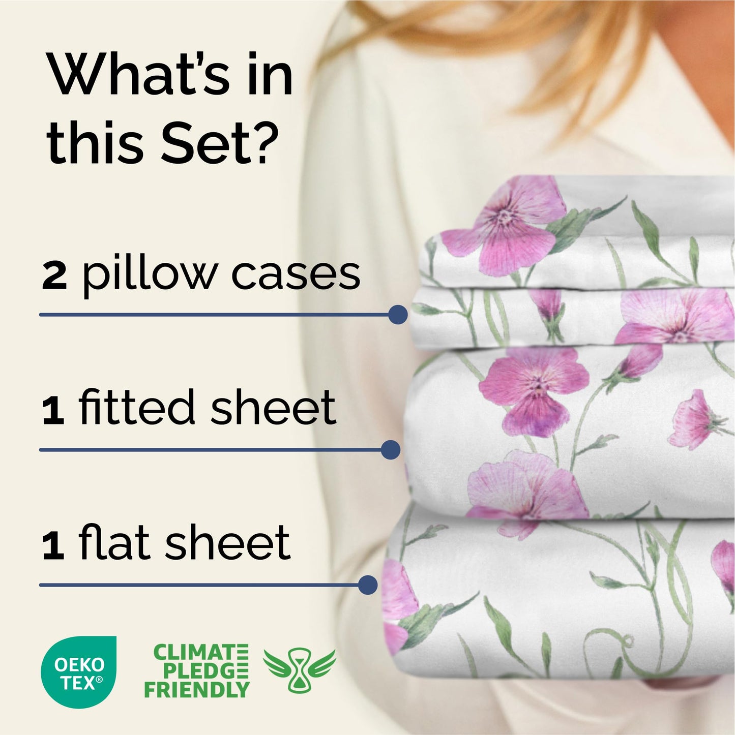 Floral Sheets - Pink Floral Bed Sheet Set - 1 Flat, 1 Fitted & 2 Pillowcases w/ Deep Pockets - Comfy, Wrinkle & Fade Free - Boho Botanical Bedding - Ultra-Soft, Breathable & Cooling - Queen Size Set