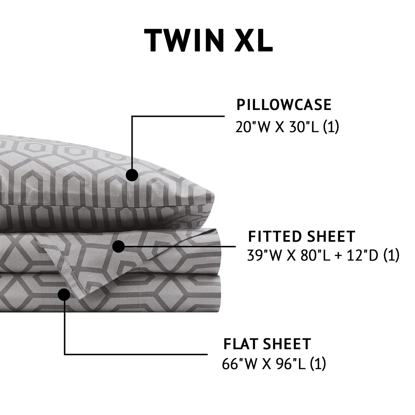 Comfort Spaces 100% Cotton Sheet Set Breathable, Lightweight, Soft with 12" Elastic Pocket Fits up to 14" Mattress, All Season Cozy Bedding, Matching Pillow Case, Twin XL Diamond Sliver 3 Piece