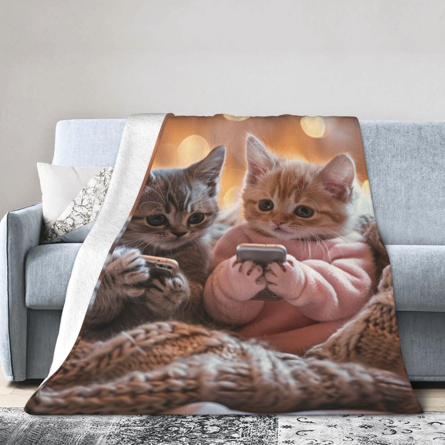 Qycazzw Adorable Cat Blanket Gifts for Women Girls Kids, Cute Kittens Throw Blankets, Soft Cozy Flannel Throws for Sofa Couch Bedroom Decor 50x60in