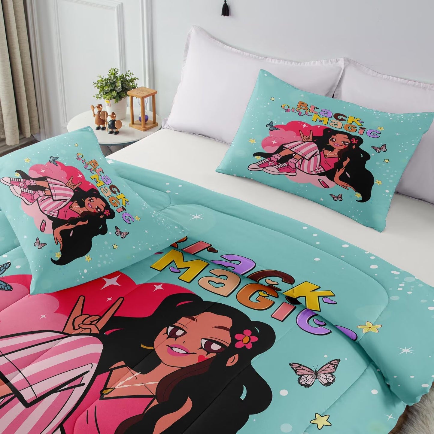 GRAT TIOC Black Girl Comforter Set Twin for Kids Teens,Black Girl Magic Bedding Set,Afro Melanin Bed Bedroom Set