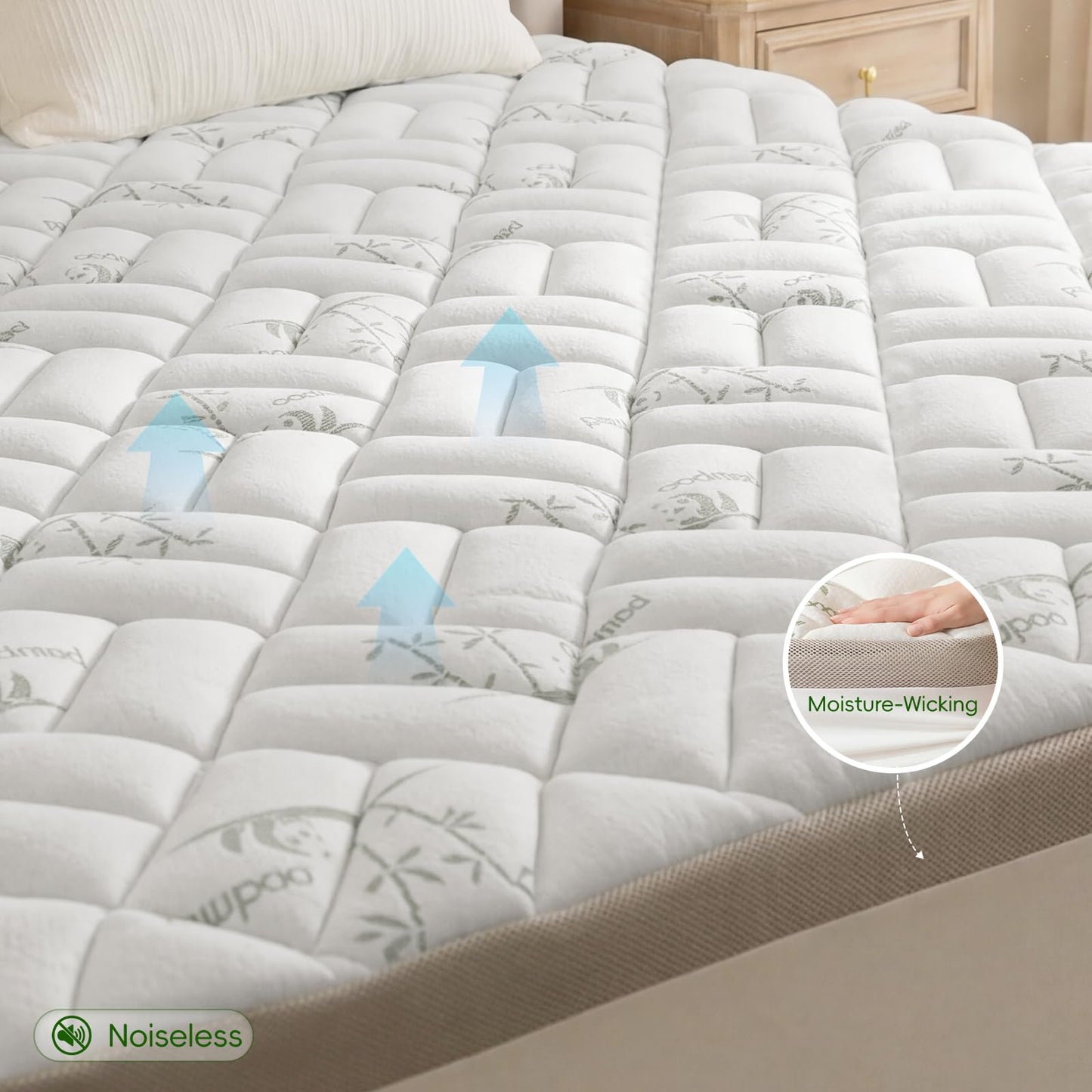 NEWDECO Queen Size Mattress Topper Cooling Viscose Made from Bamboo Thick Support Pillow Top Mattress Pad for Back Pain Relief Soft Breathable Mattress Cover with 8-18” Deep Pocket (Gray, Queen)