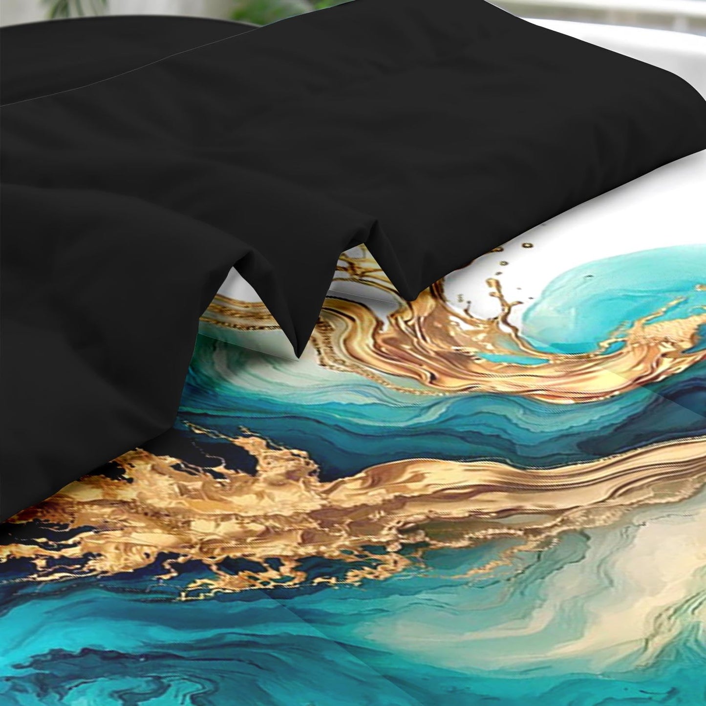 Pamnest Comforter Set Queen Size, Mint Green Marble Gold 7 Pcs Bedding for Kids and Adults, Teal Turquoise Blue Bed Sheet Sets with Fitted Sheet 2 Pillowcase & 2 Sham for Bedroom Bed Decor
