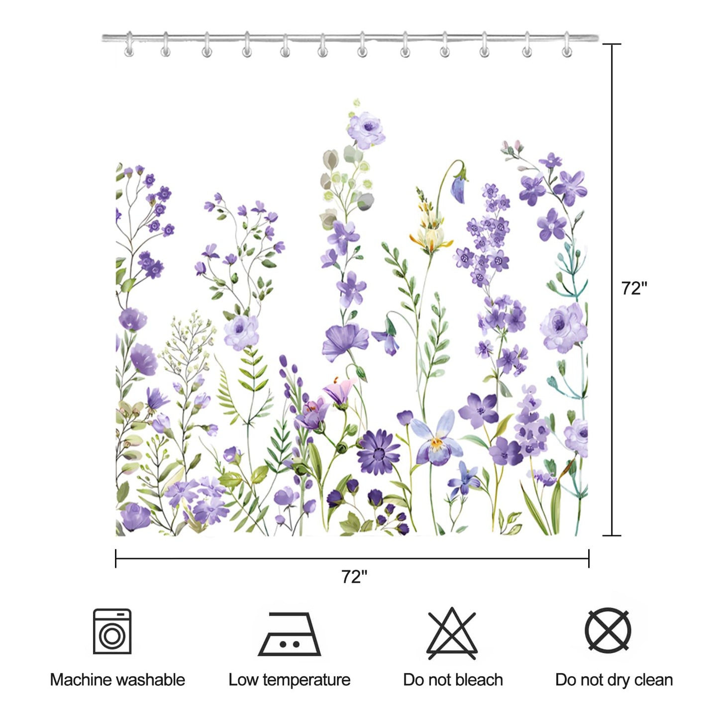 ZCHOMI Purple Spring Floral Shower Curtain Lilac Lavender Wisteria Flower Plant Shower Curtains for Bathroom Waterproof Polyester Fabric Bathroom Curtain 72 x 72 Inch with 12 Plastic Hooks