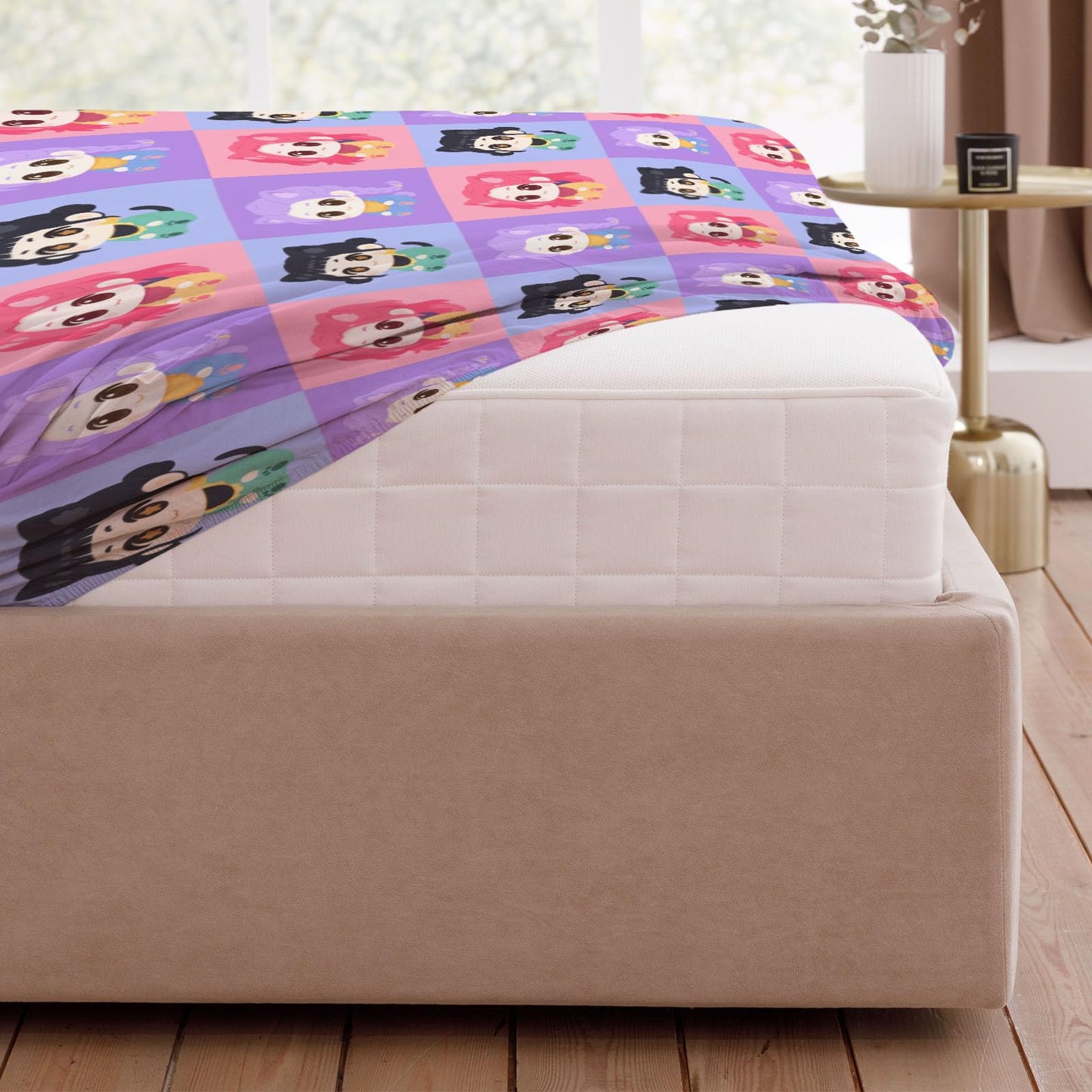 Allenjoy Cute Seamless Purple Korean Hunter Sheets Set with Fitted Sheet, Flat Sheet and 2 Pillowcases for Girls Teens Bedding Bedroom Nursery Room Decor, Machine Washable Durable Full Size