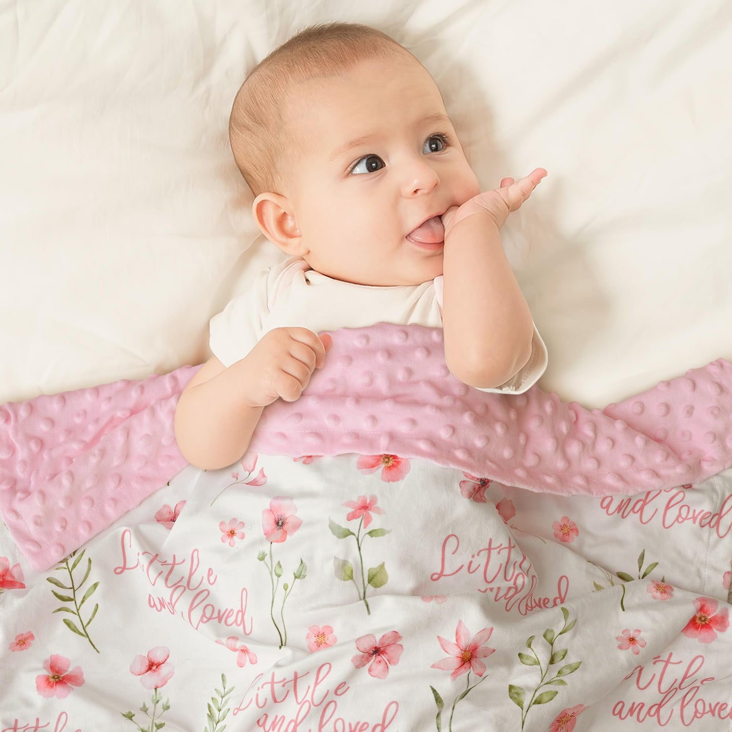 CIVARUA KIDS Floral Baby Blankets for Girls - Super Soft Nursery Minky Blanket, Newborn Baby Blanket with Double Layer Dotted Backing, Pink Lightweight Bed Throw Blanket, 30 x 40 Inch