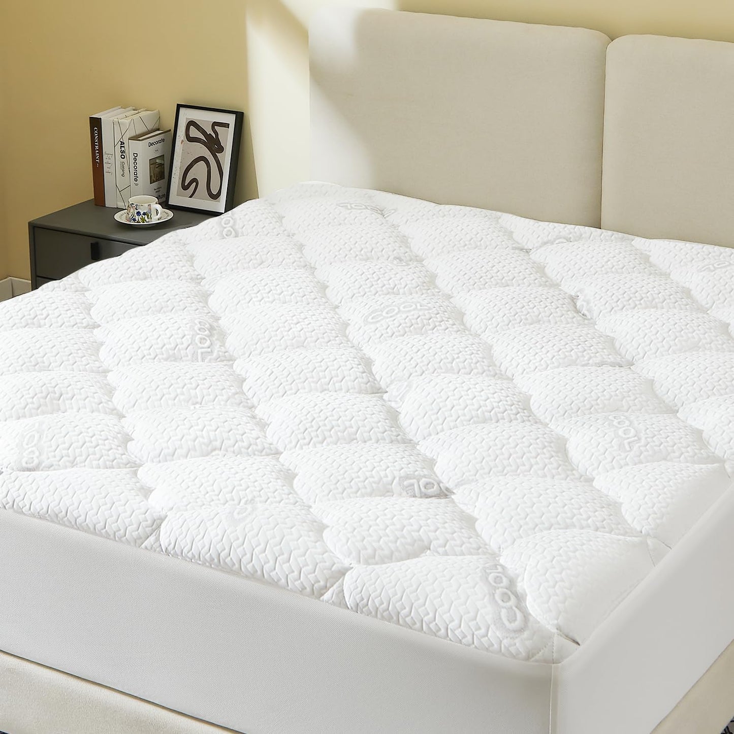 GOLDBOVER Mattress Topper Full, 2 inch Ultra Soft Quilted Fitted Mattress Pad Cooling Mattress Cover with Thin Down Alternative Filling Noiseless & Breathable (8-21”Deep Pocket)
