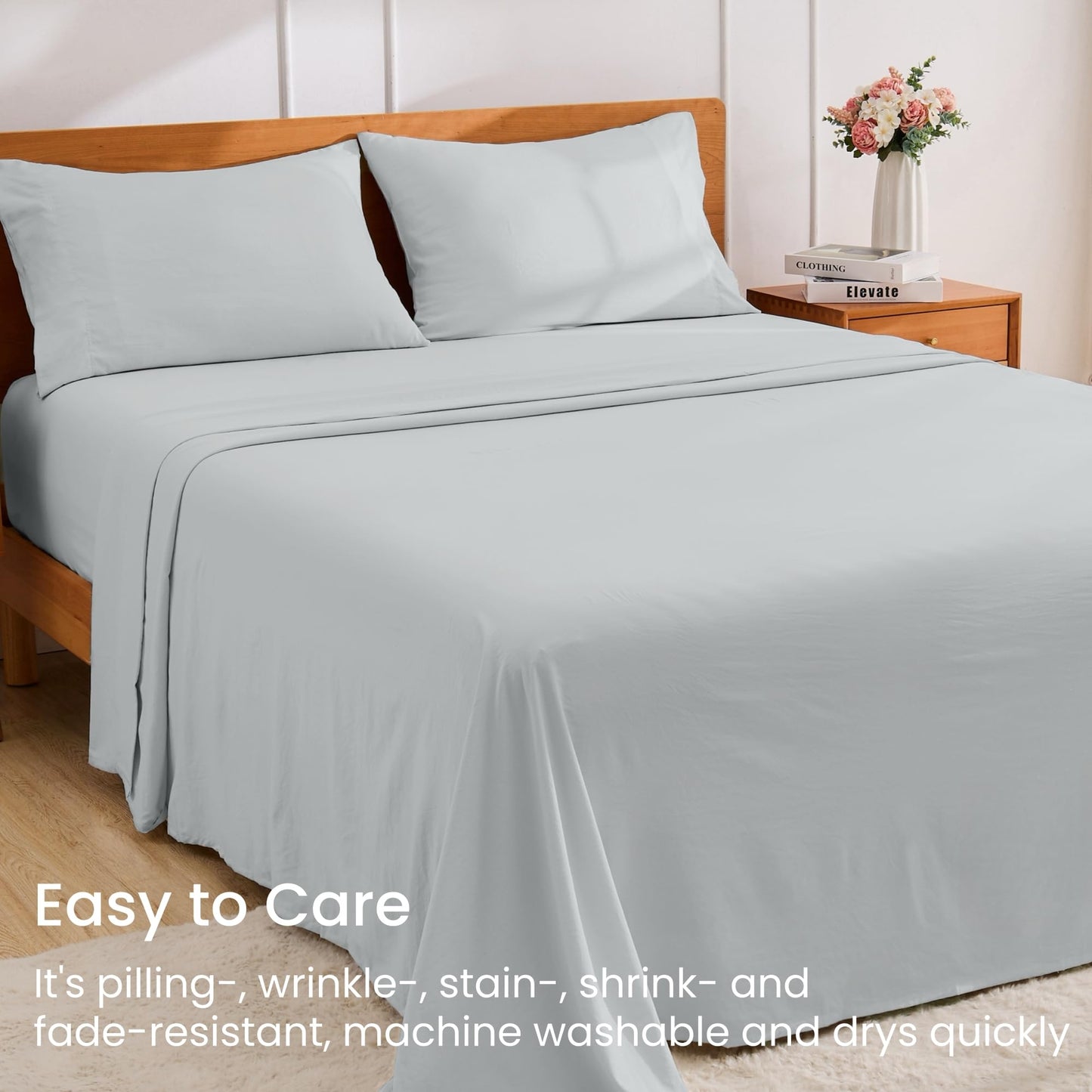 GOKOTTA 4-Pcs King Size Sheets Set, 10-16" Deep Pocket, Non-Slip Elastic Corner Straps, Washed & Brushed Microfiber Polyester - Hotel Luxury, Ultra Soft, Breathable, Wrinkle-Free, Anti-Rip -Light Grey