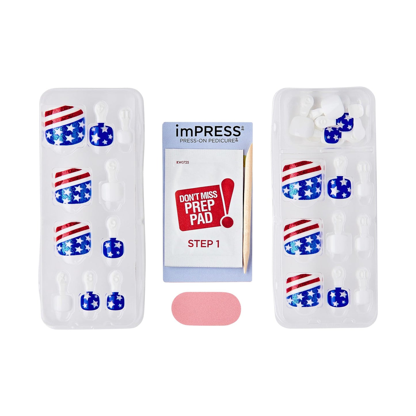 KISS imPRESS No Glue Mani Press On Nails, Design, 'Need a Vacation', Multicolor, Short Size, Squoval Shape, Includes 24 Nails, Prep Pad, Instructions Sheet, 1 Manicure Stick, 1 Mini File