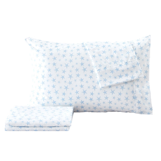 Great Bay Home Twin Coastal Microfiber Sheet Set - 3-Piece Nautical-Printed, Ultra-Soft Sheets - Beach-Themed Bedding Sheets & Pillowcases (Starfish - Blue)
