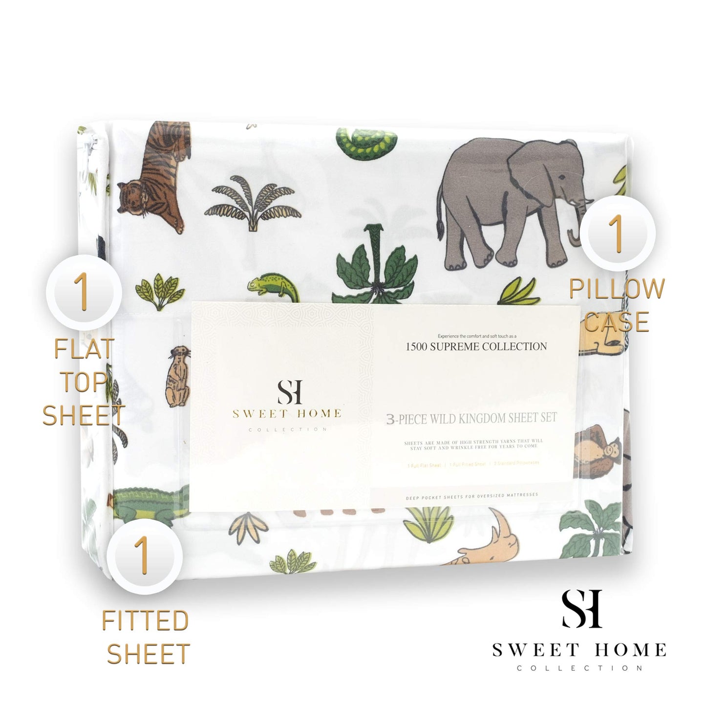 1500 Supreme Kids Bed Sheet Collection - Fun Colorful and Comfortable Boys and Girls Toddler Sheet Sets - Deep Pocket Wrinkle Free Soft and Cozy Bedding - Twin XL, Wild Animal