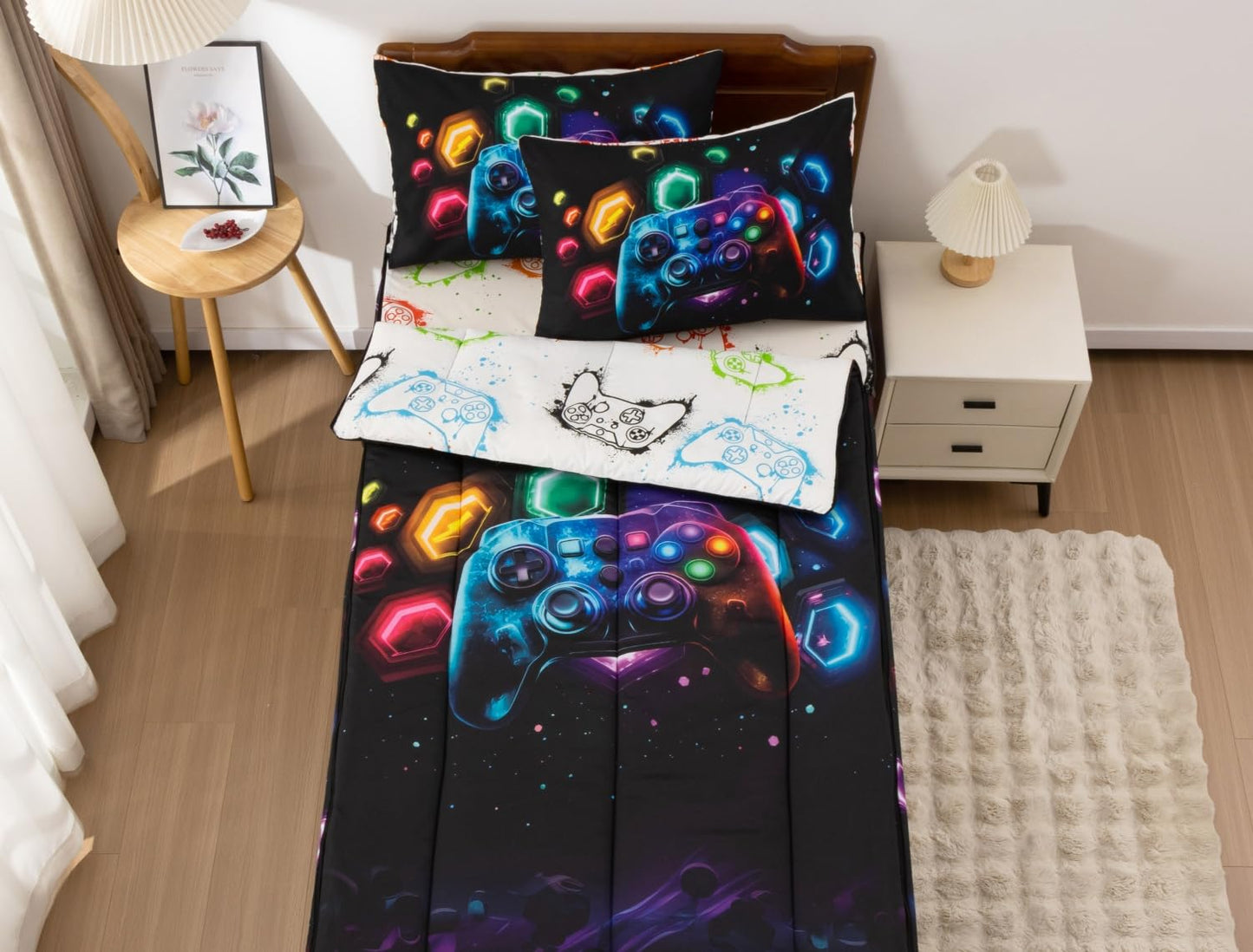 Meeting Story 3pcs Kids Comforter Set Zipper Bedding Set for Boys,Twin Kid Bedding Set Gaming Bedding for Kid,All in one Zipper Bedding (Black,Twin)