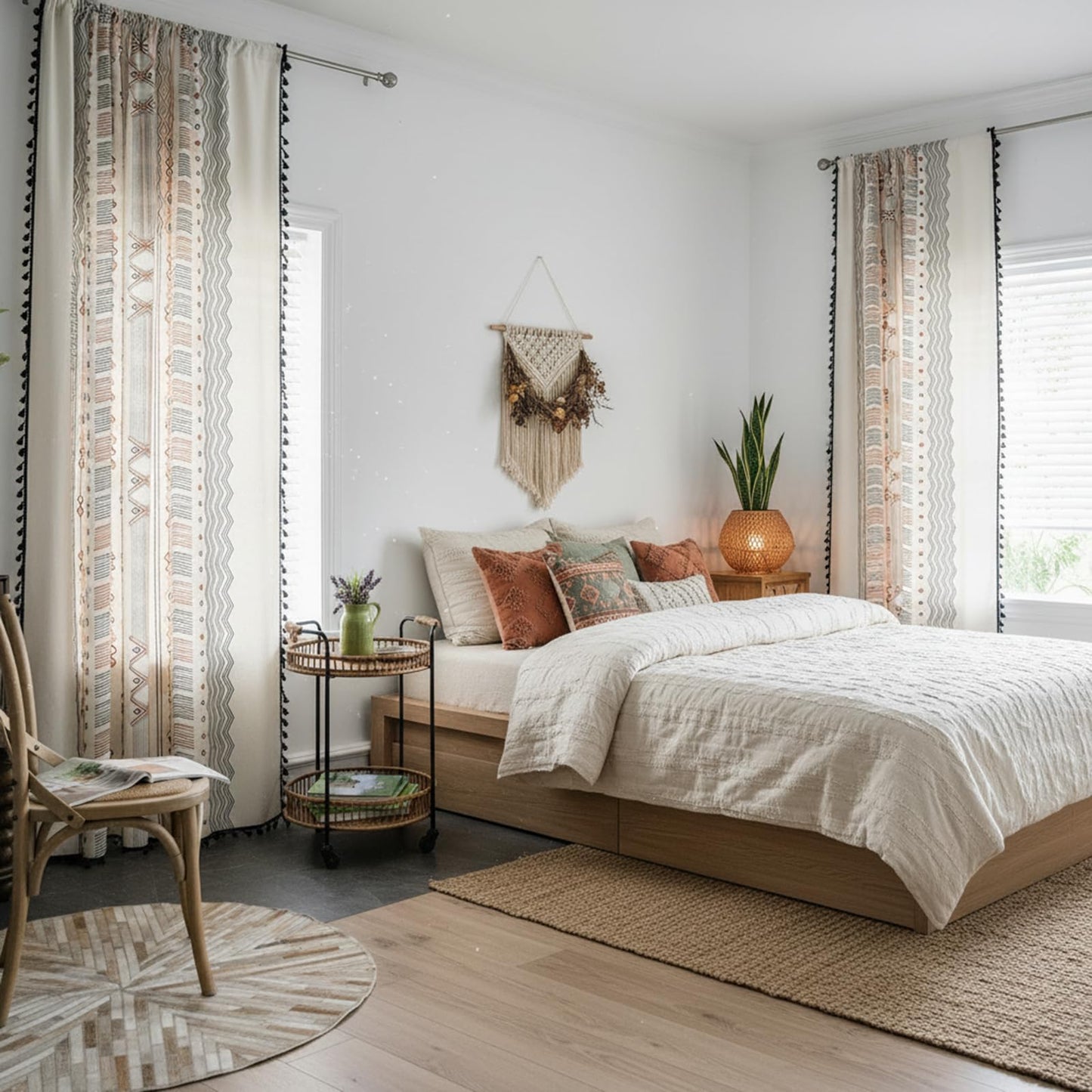 ColorBird Boho Curtains 2 Panels 84 Inches Length Orange Patterned Window Treatment Striped Geometric Aztec Western Curtain & Drapes for Living Bedroom Dining Room Boho Chic Deco