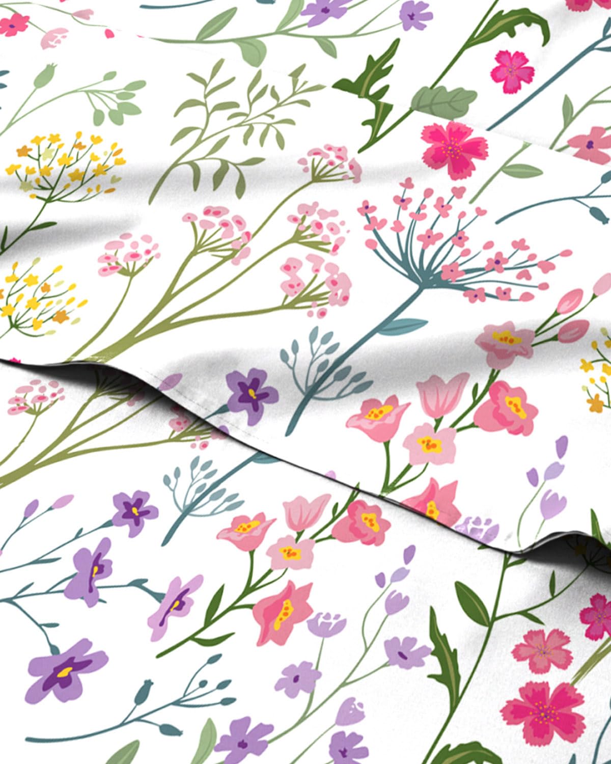 Floral Sheets - Flower Print Bed Sheet Set - 1 Flat, 1 Fitted & 2 Pillowcases w/ Deep Pockets - Comfy, Cozy, Wrinkle & Fade-Free - Boho Botanical Bedding - Soft, Breathable & Cooling - King Size Set