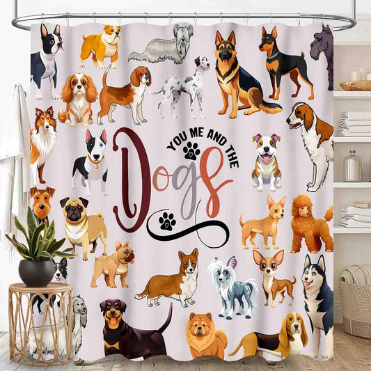 TKUYO Cute Dog Shower Curtain, Funny Animals Multi Puppy Dog Lovers Kawaii Cute Pets Colorful Carton Kids Girls Boys Waterproof Fabric Bathroom Shower Curtain Set with Hooks, 72"x72" Inch
