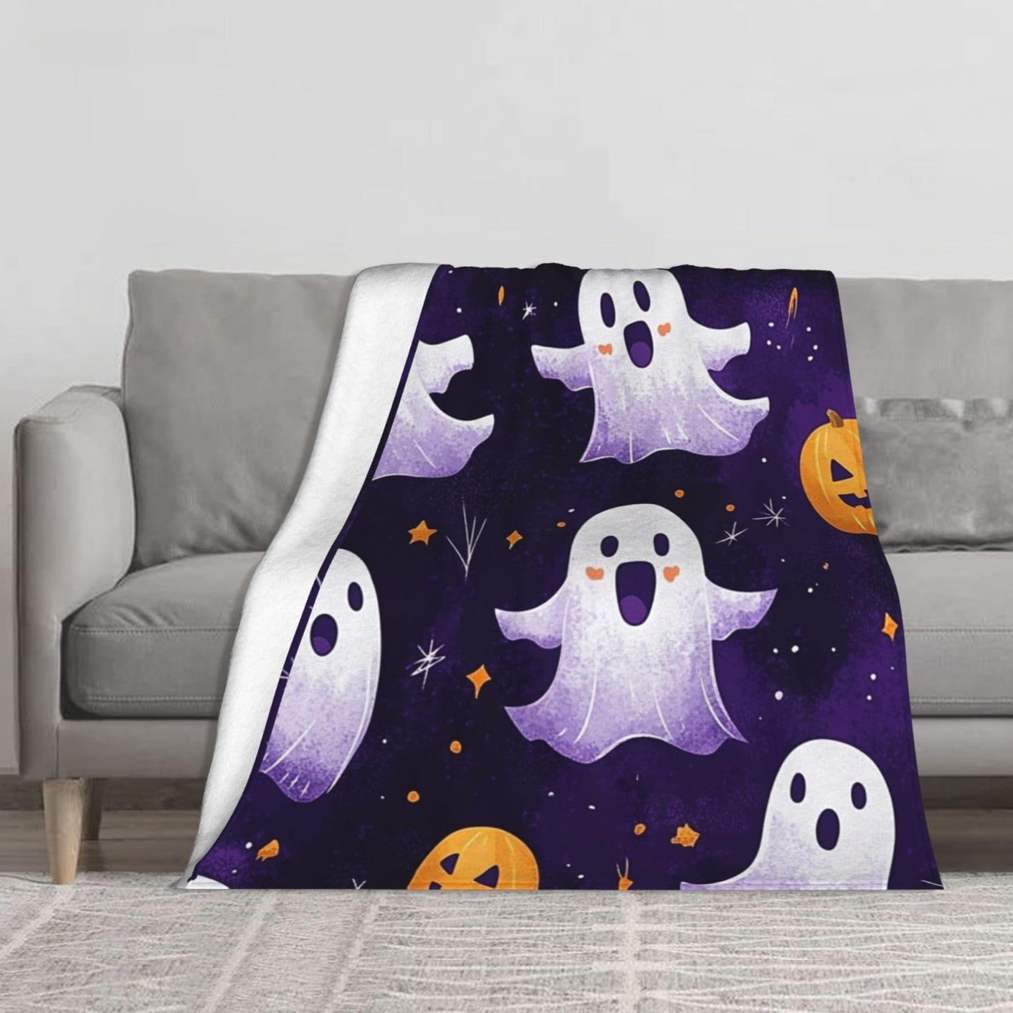 CDSASHCA Spooky Cute Flannel Blanket,Soft Fleece Throw with Smiling Ghosts Motif,Lightweight & Warm,Ideal for Fall Snuggles Or Festive Presents,Vibrant Design,Gifts for Friedns and Family 50X60 Inch
