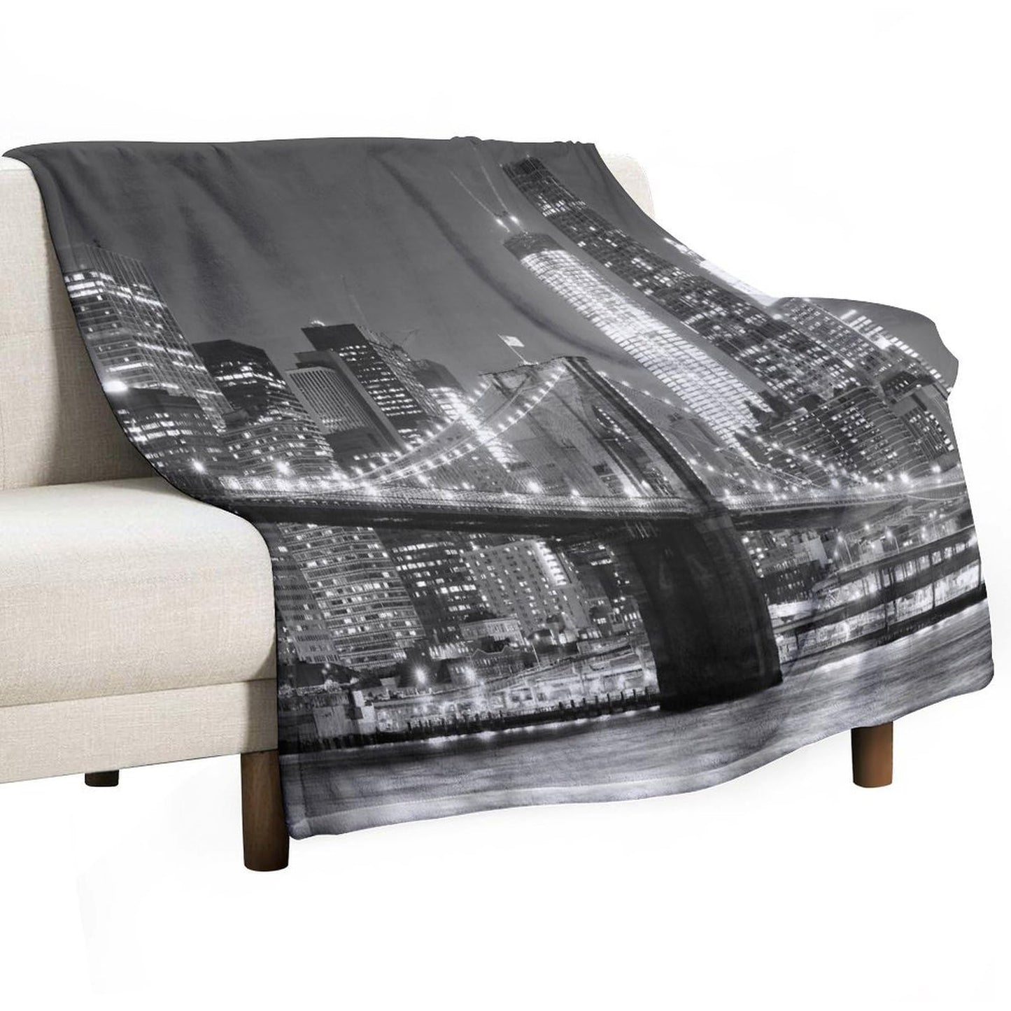 Cityscape Throw Blanket,New York Night View Brooklyn Bridge Skyscraper Pattern Soft Cozy Warm Flannel Blankets for Sofa Couch Bed Gifts for Lover Kids Boys Grils Women Adults 30x40 Inch