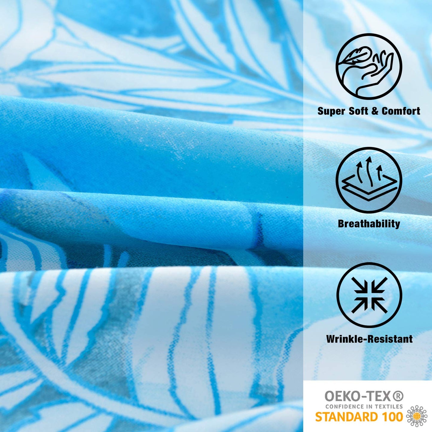 JSD Blue Tropical Leaves Print Sheet Set Queen Size, 6 Piece Soft Pattern Microfiber Bed Sheets Extra Deep Pocket