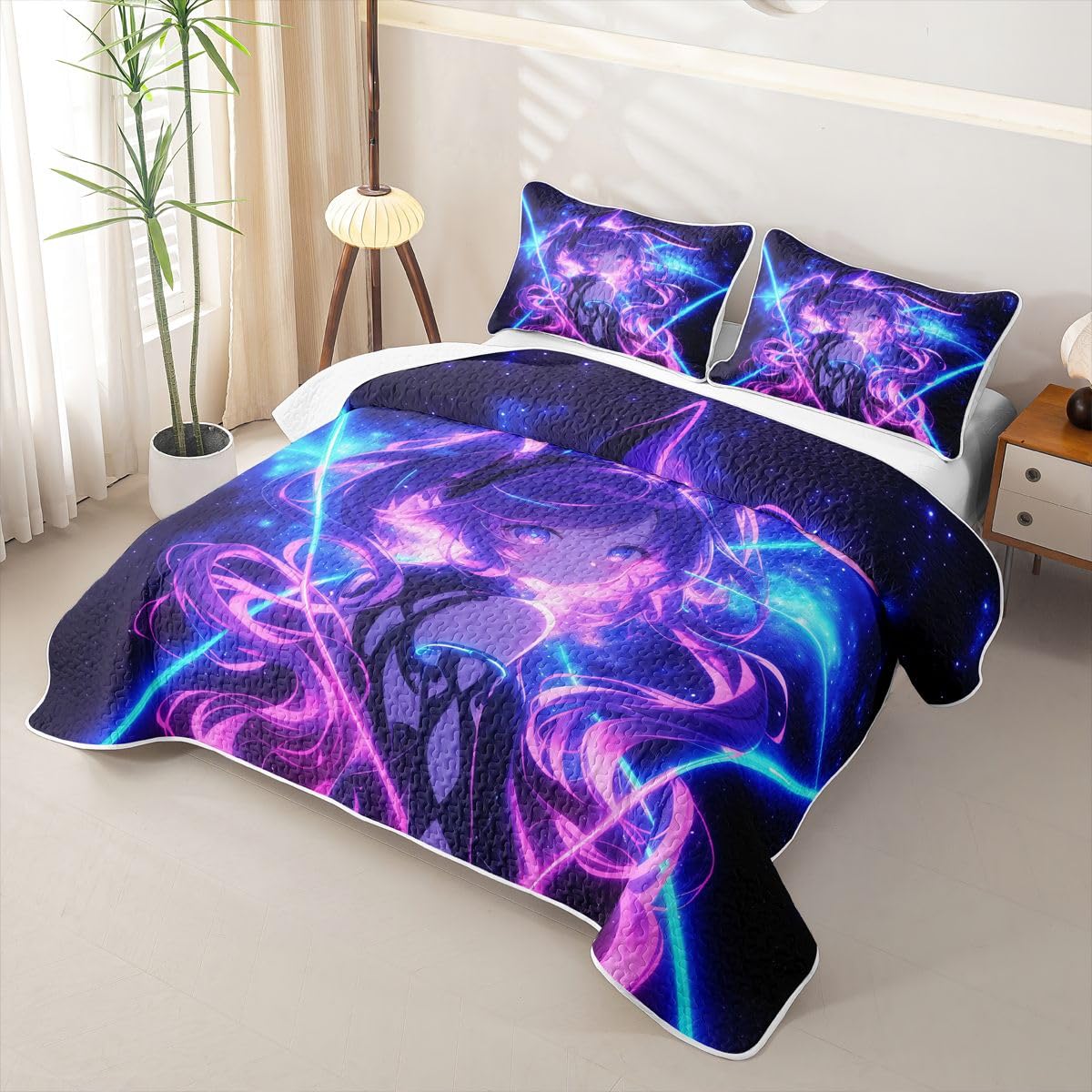 Erosebridal Anime Girl Quilts Twin Size - Rabbit Girly Bedspread Coverlet Set, 3D Fashion Cool Girl Quilt Coverlets 2Pcs (Only 1 Pillowcase)