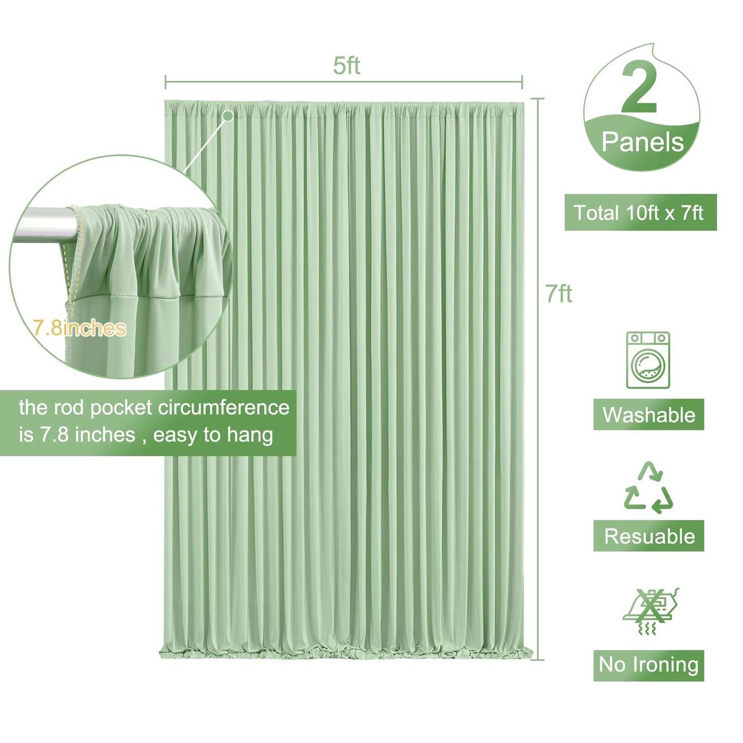 Sage Green Backdrop Curtain for Parties Wrinkle Free Dark Green Photo Curtains Backdrop Drapes Fabric Decoration for Baby Shower Birthday Party Photography 5ft x 7ft,2 Panels