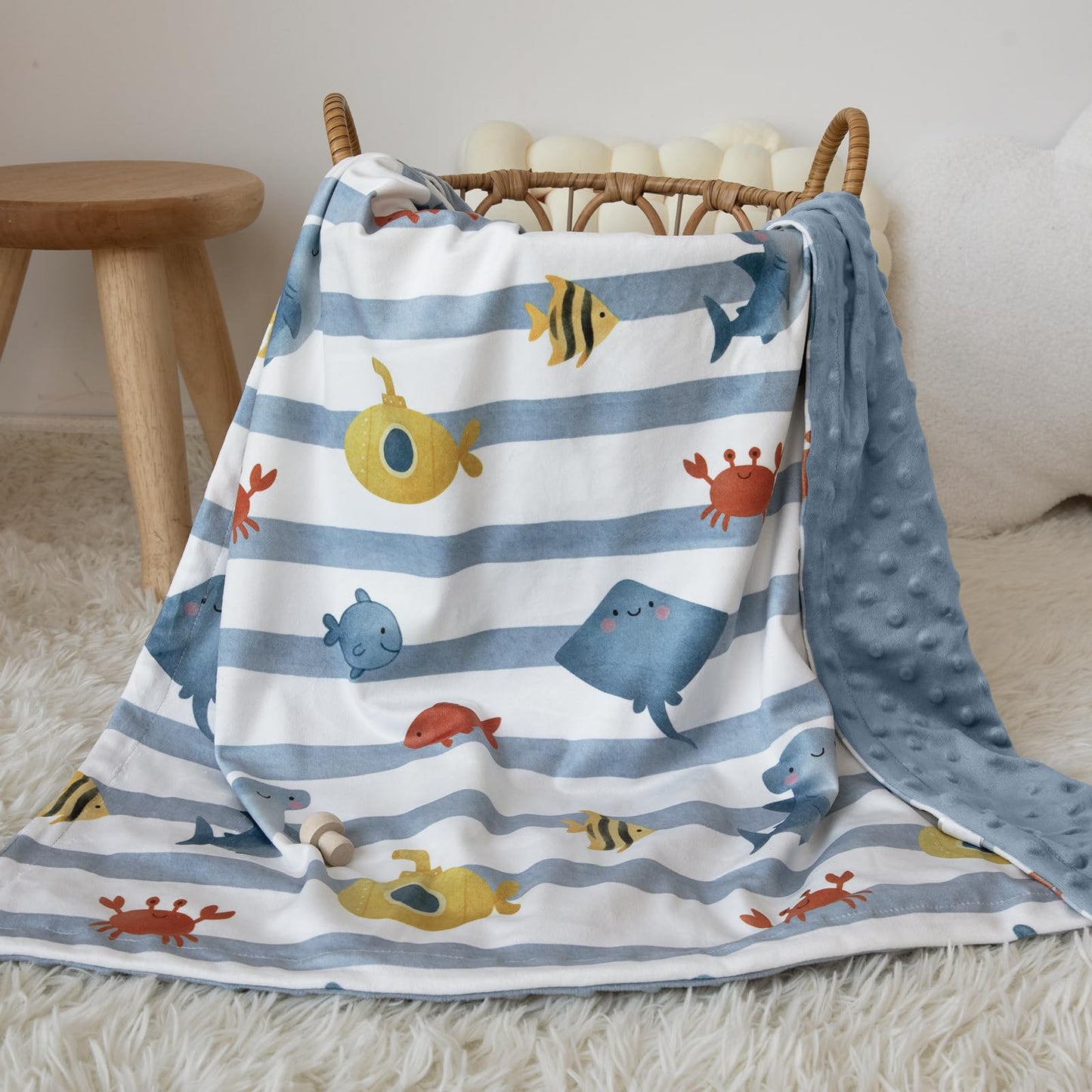 CIVARUA KIDS Baby Minky Blanket for Boys Girl, Super Soft Newborn Nursery Blanket with Double Layer Dotted Backing, 30x40 Cozy Printed Bed Throw Blanket, Undersea World