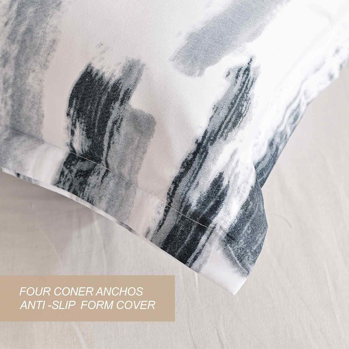 Nanko Queen Comforter Set 3pc, Art Grey White Printed Pattern Reversible Down Alternative Microfiber Bedding - All Season Duvet and 2 Pillowcases Bed Sets Modern for Women Men, Size 88 x 90 Gray