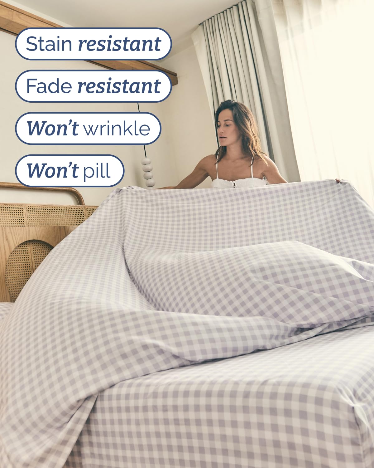 Grey Gingham Sheets - 1 Flat & 1 Fitted Sheet & 2 Pillowcases w/ Deep Pockets - Grid, Plaid, Checkered Pattern Bed Set - Wrinkle & Fade Resistant - Ultra-Soft, Breathable and Cooling - Full Size
