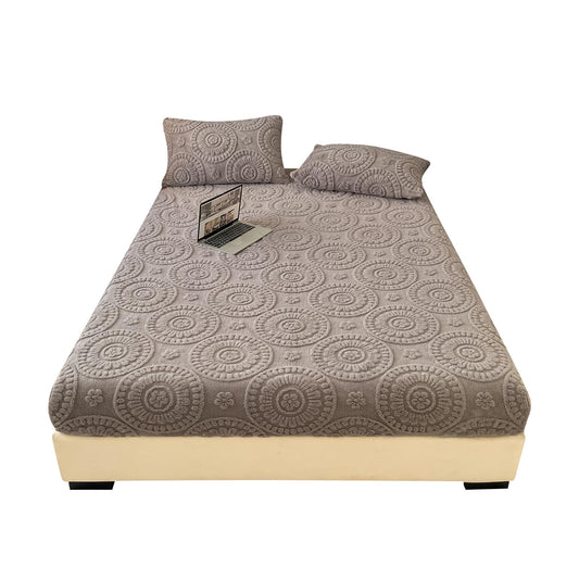 LweiPsqLin Full Fitted Sheet Only - Deep Pocket Fluffy Velvet Fitted Bed Sheet - Ultra Soft, Wrinkle & Fade Resistant, Boho Floral Ash Gray Bedding