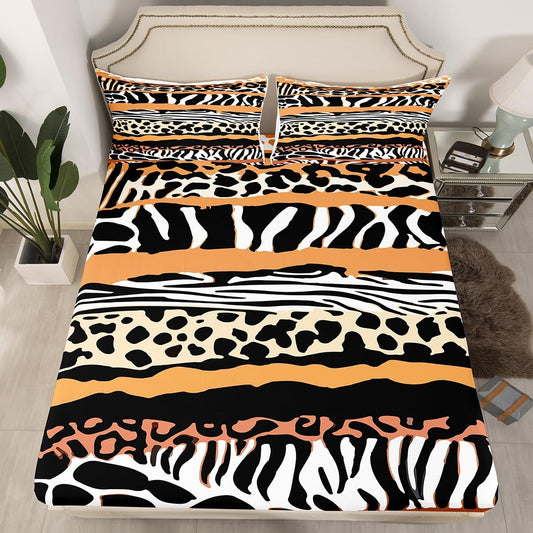 jejeloiu Leopard Fitted Sheet Twin Size for Kids Boys Girls Black Zebra Bed Sheets Set 16" Deep Pocket Soft Microfiber Cheetah Zebra Stripes Bedding with 1 Pillowcase Safari Fur Print Room Decor