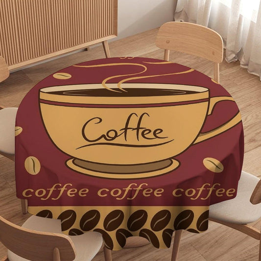 GoDazzling Coffee Round Tablecloth, Brown Coffee Themed Kitchen Cafe Tea Party Patterned Cafe Tablecloth for Home Party Dining Room Kitchen Decor 36Inch(90cm)