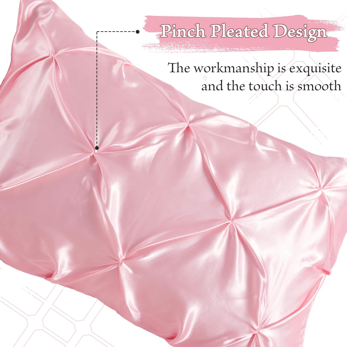 P Pothuiny 3-Piece Set Pintuck Satin Pillowcases & Twin Fitted Sheet, Blush Pink Satin Sheet Silky Soft Luxury Romantic Pinch Pleated Bedding Bedroom Dorm Decor, 15 Inch Deep Pocket