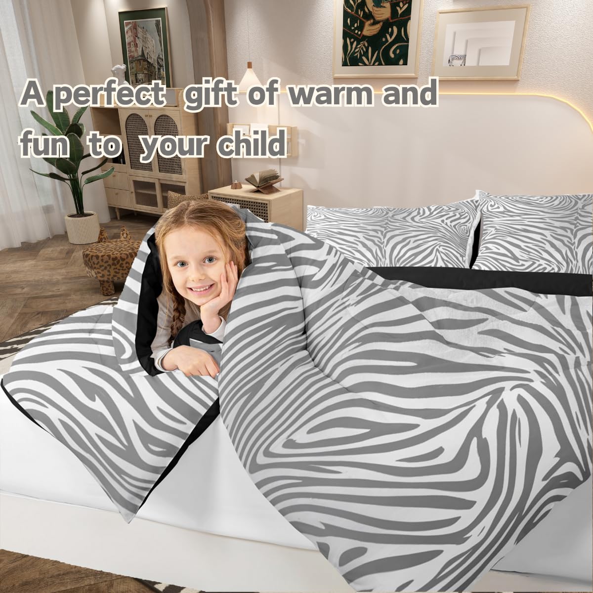 jejeloiu Leopard Bedding Set Soft for Boys Girls, Grey and White Tiger Texture Comforter Set Queen Size Animal Skin Duvet Quilt Cheetah Cowhide Bedroom Decor 3 Pcs with 2 Pillow Cases