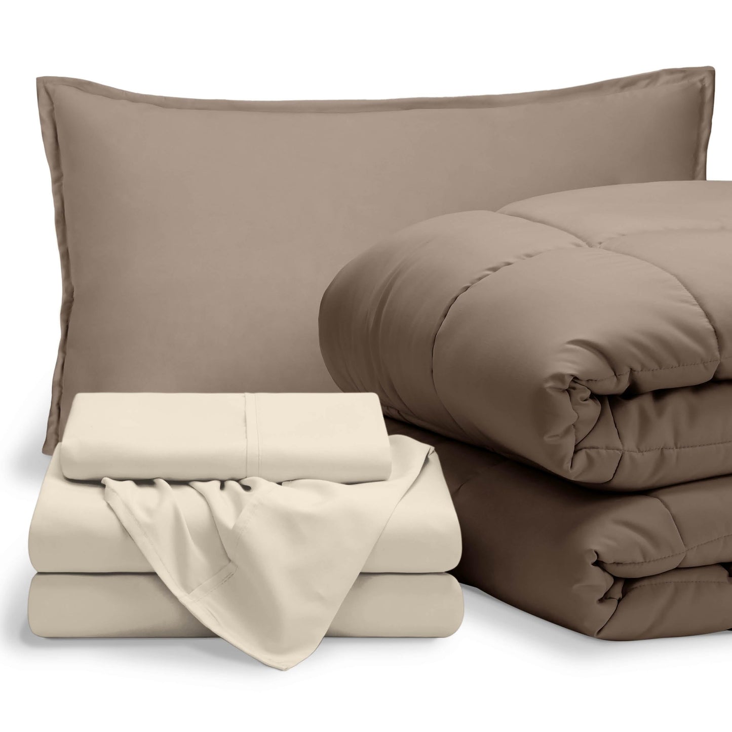 Bare Home Bed-in-A-Bag 5 Piece Comforter & Sheet Set - Twin XL - Goose Down Alternative - Ultra-Soft 1800 Premium Bed Set (Twin XL, Taupe/Sand)