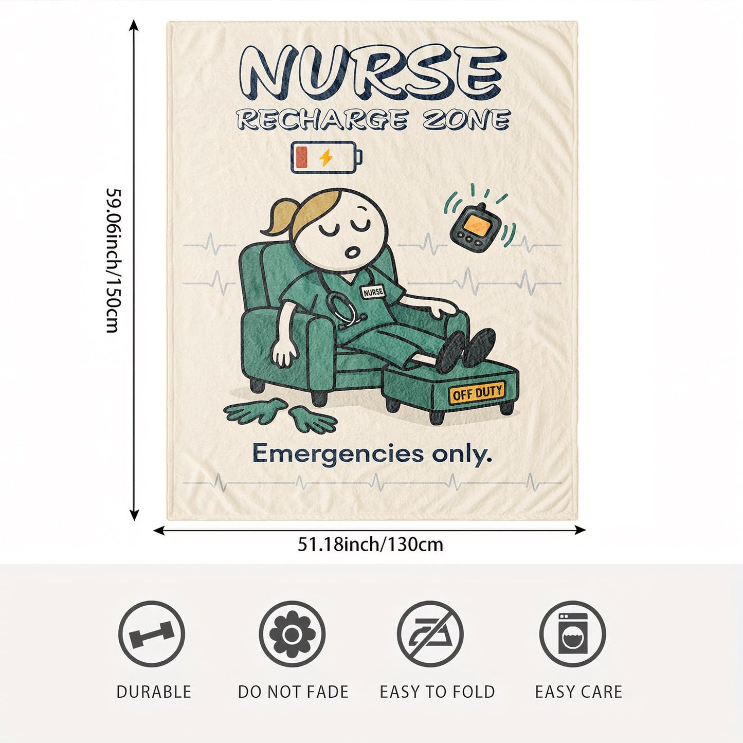 LuxeCove Nurse Blanket Gift, Recharge Humor Throw for RN LPN CNA NP, Nurses Week & Graduation Appreciation, Funny Cozy Couch Decor for Women & Men, Nursing Student Gift, 50'' x 60''