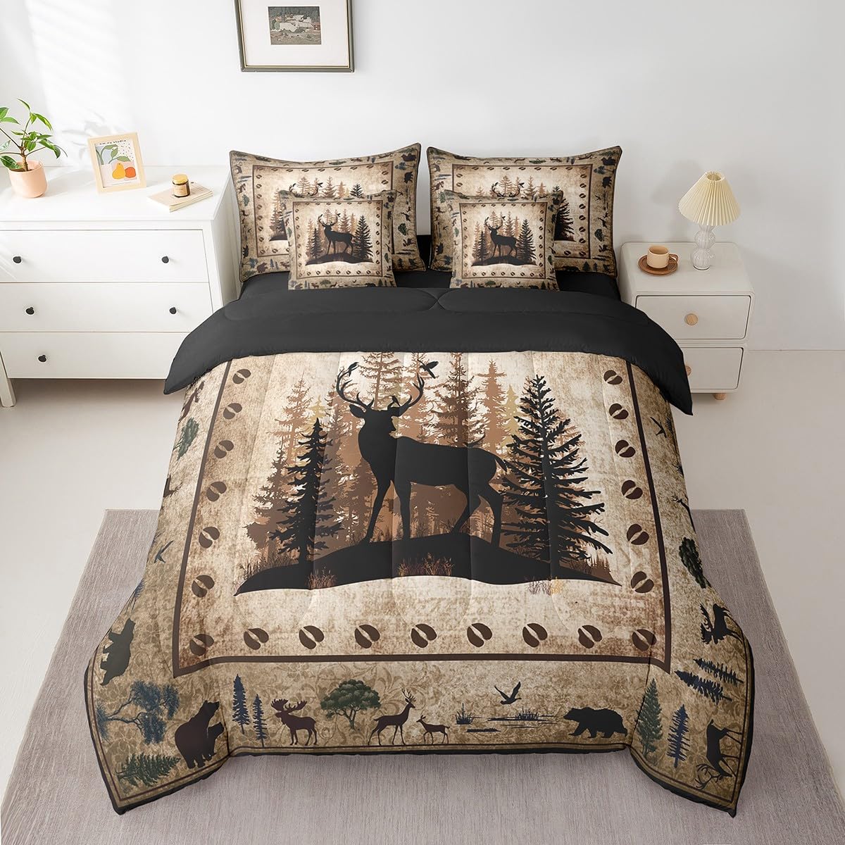 Feelyou Farmhouse Kids Boys Bedding Set, 7 Pieces - Deer Hunting Theme, Queen Size Comforter, Sheet Set, Pillowcases, Western Wild Decor