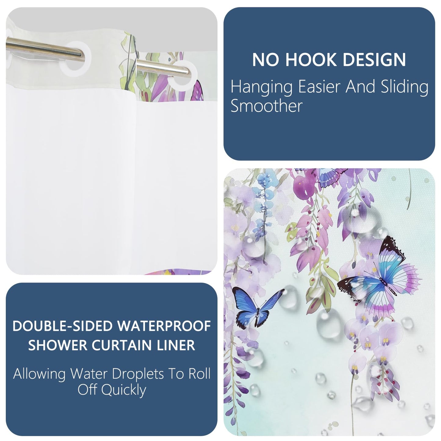 NAEMBCU No Hook Shower Curtain with Snap in Liner 71x74 Inch