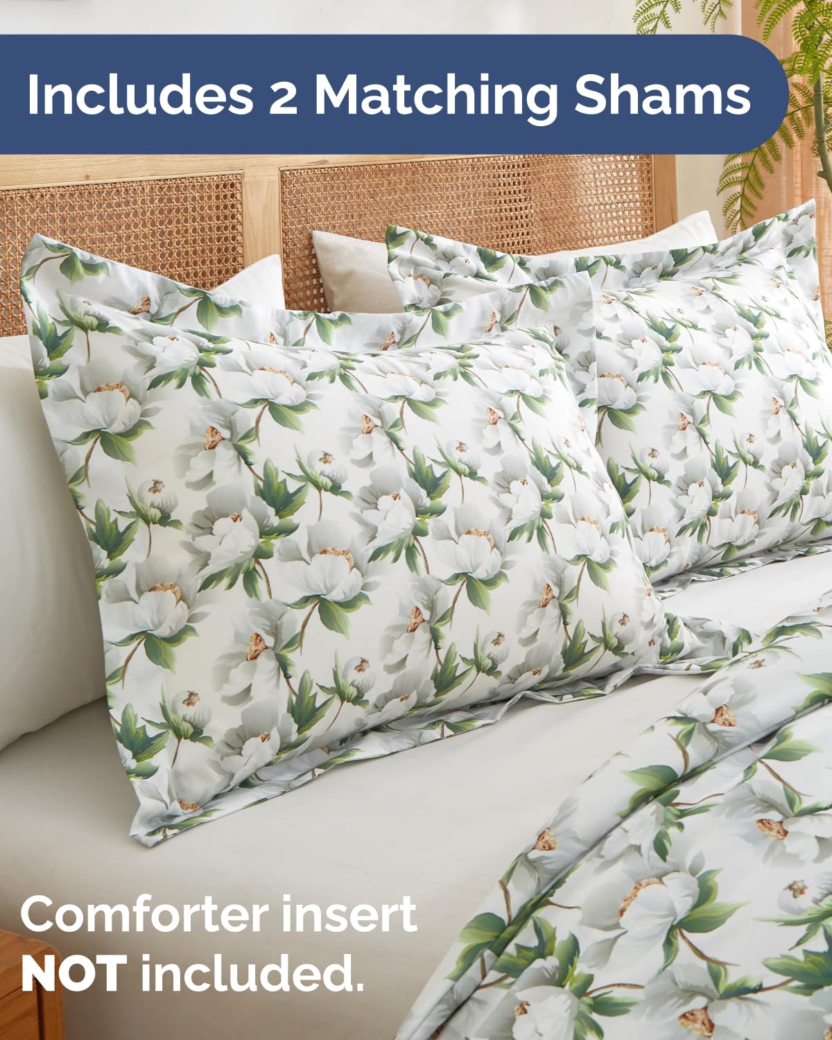Duvet Cover Queen Size Set - Extra Soft Floral Duvet Cover 90 x 90 with 2 Pillow Shams - Comfy, Breathable Floral Bedding Set - Hotel Luxury & Fade Free with Zipper Closures and Ties - Magnolia Garden