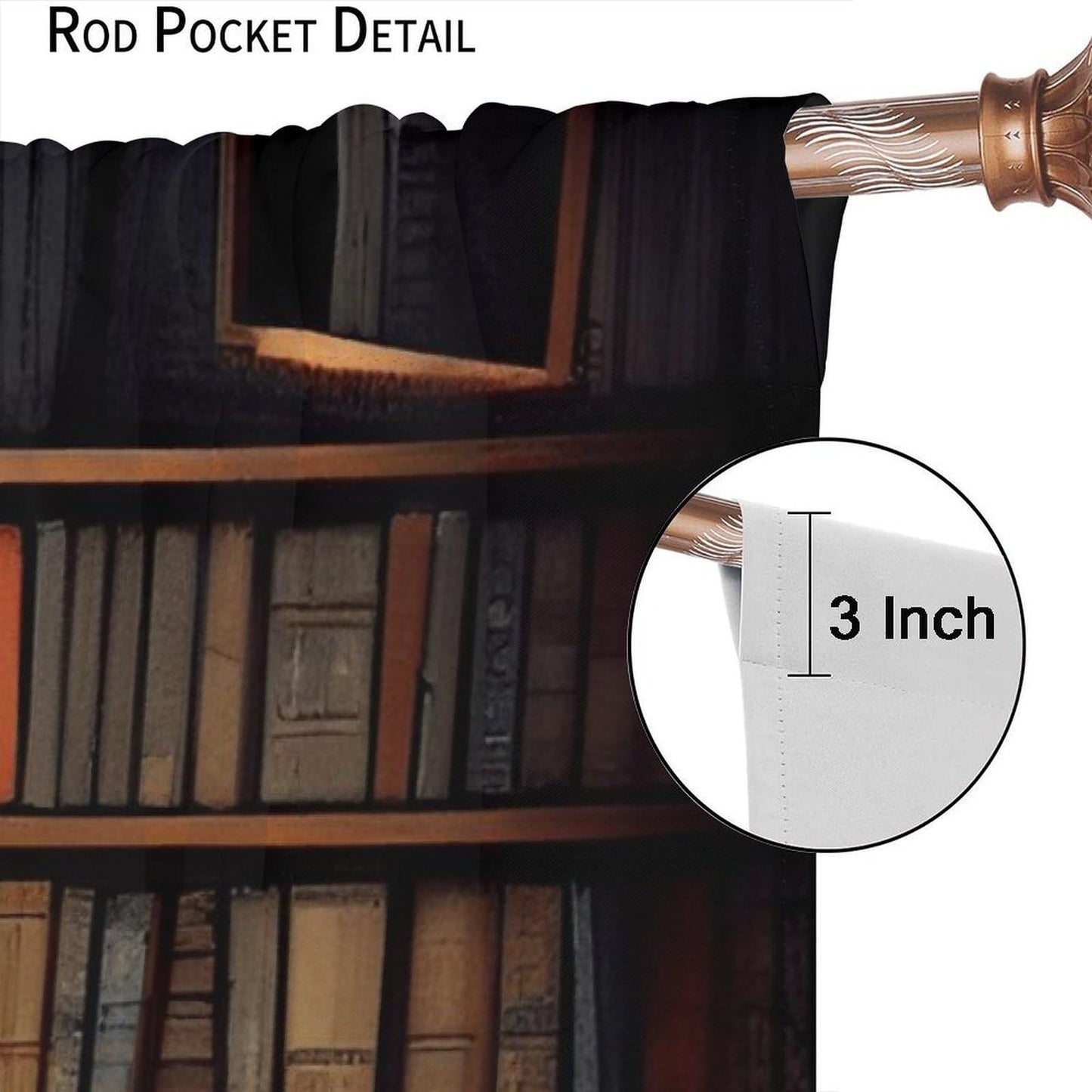 Nsbul Library Bookshelf Blakout Curtains Vintage Bookcase Retro Bookshelf Room Curtains Window Drapes for Bedroom Living Room, 42" W X 45" L (No Blackout)