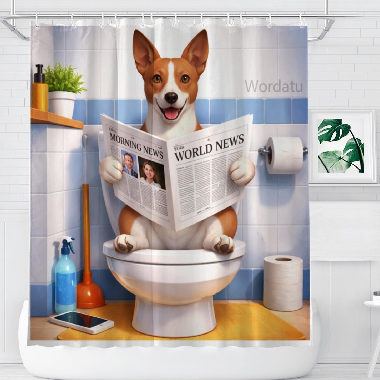 Wordatu Black Labrador Dog Read Book Shower Curtain Bathroom Fabric Waterproof Polyester Fun Pet Puppy 12 Hooks 72x72 Inches