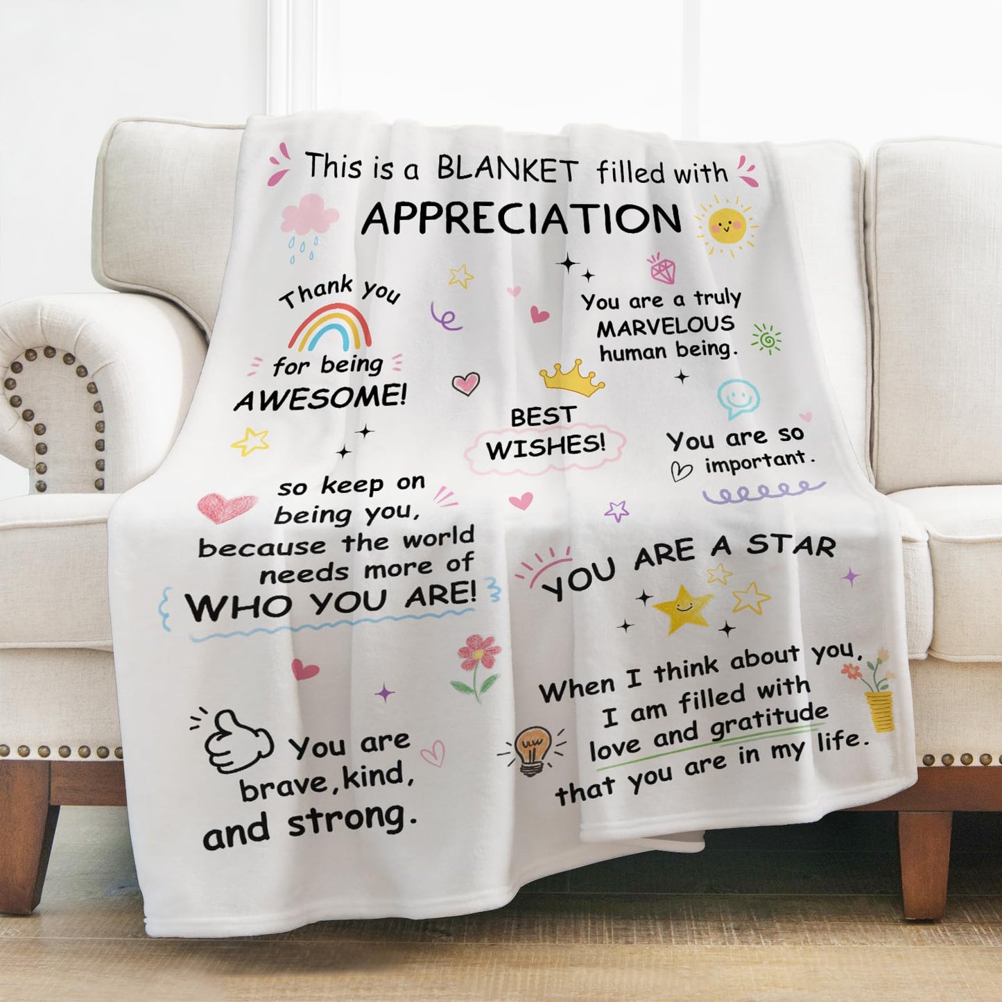 Levens Appreciation Blanket 60”x50” Thank You Gifts for Women Men, Appreciation Gifts for Coworker Paraprofessional Volunteer Caregivers Teacher Friends, Soft Flannel Throw Inspirational Quote Gift
