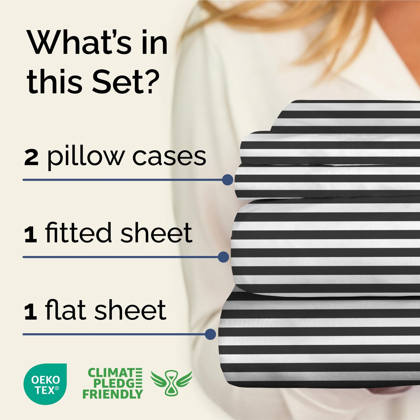 Striped Sheets - Black & White Striped Sheets - 1 Flat & 1 Fitted & 2 Pillowcases w/ Deep Pockets – Wrinkle & Fade Free - Soft, Breathable and Cooling – Luxury Pinstripe Bedding - Full Size Bed Set