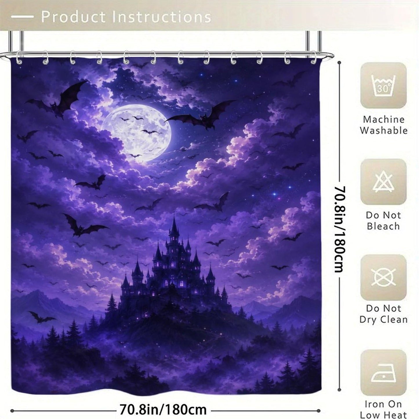 bladesgsd Moonlit Night Mystical Gothic Shower Curtain with 12 Hooks 72x72Inch, Polyester Bathroom Curtain, Privacy Shower Curtain for Bathtub, Shower Stall, Apartment, Guest Bathroom