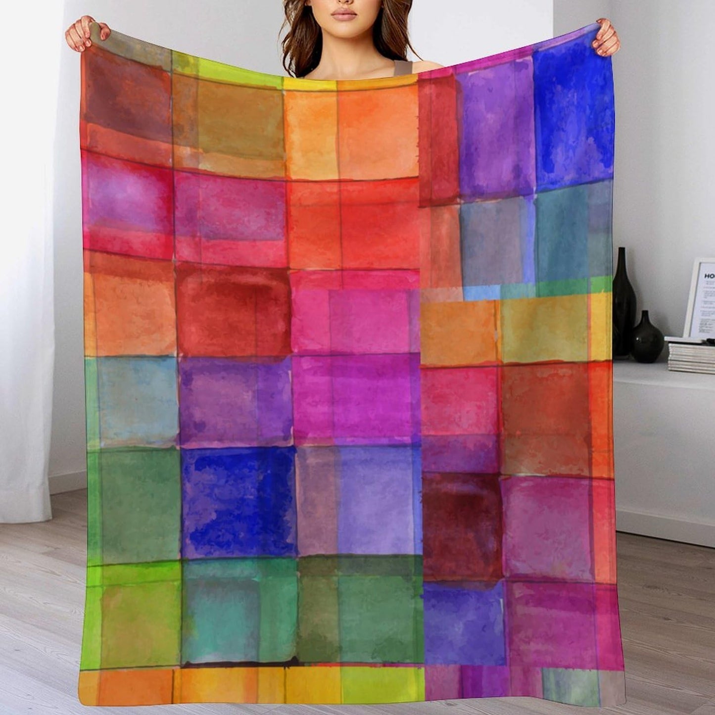 Colorful Checkered Throw Blanket,Retro Grid Plaid Rainbow Pattern Soft Cozy Warm Flannel Blankets for Sofa Couch Bed Gifts for Lover Kids Girls Boys Women Adults 30x40 Inch