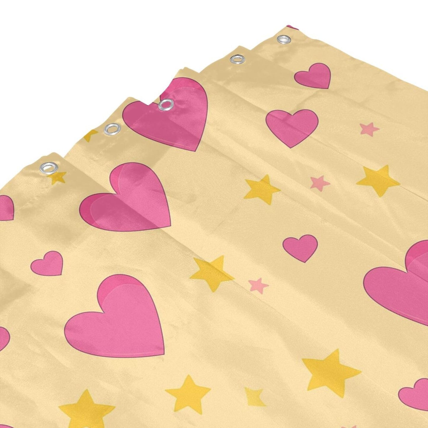 HSYOYO Pink Hearts Yellow Shower Curtains for Bathroom Waterproof Shower Curtain Set with 12 Plastic Hooks Washable Bathroom Curtain Modern Bathroom Decor 72" W x 72" L