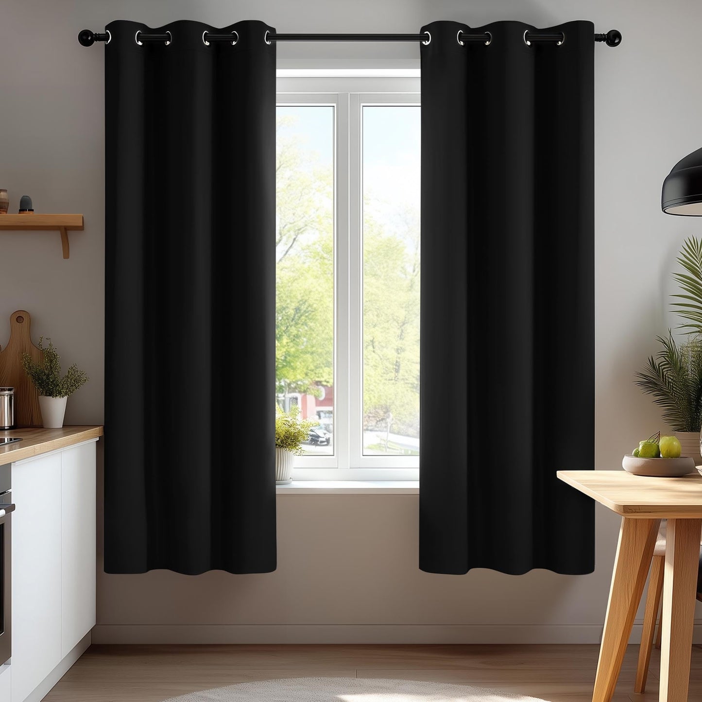 Deconovo Blackout Curtains for Bedroom, Thermal Insulated Room Darkening Grommet Window Drapes, Black, 42W x 63L Inch, Pack of 2 for Living Room & Nursery Privacy Panels