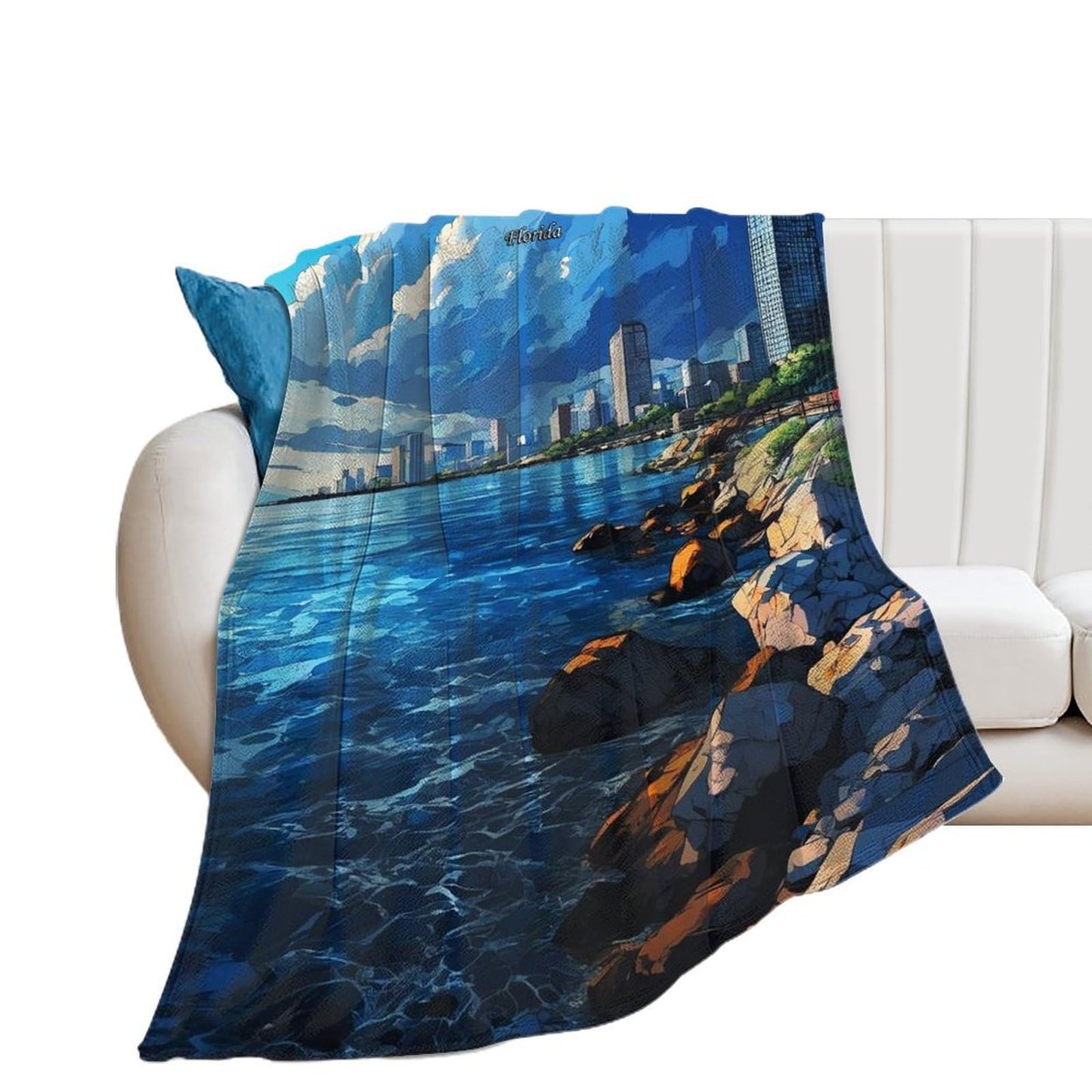 Miami Florida City Skyline Landscape Abstract Blanket Soft Flannel Lightweight Blanket Outdoor Travel Carry Living Room Bedroom Sofa Decoration Gifts 50x60 Inch