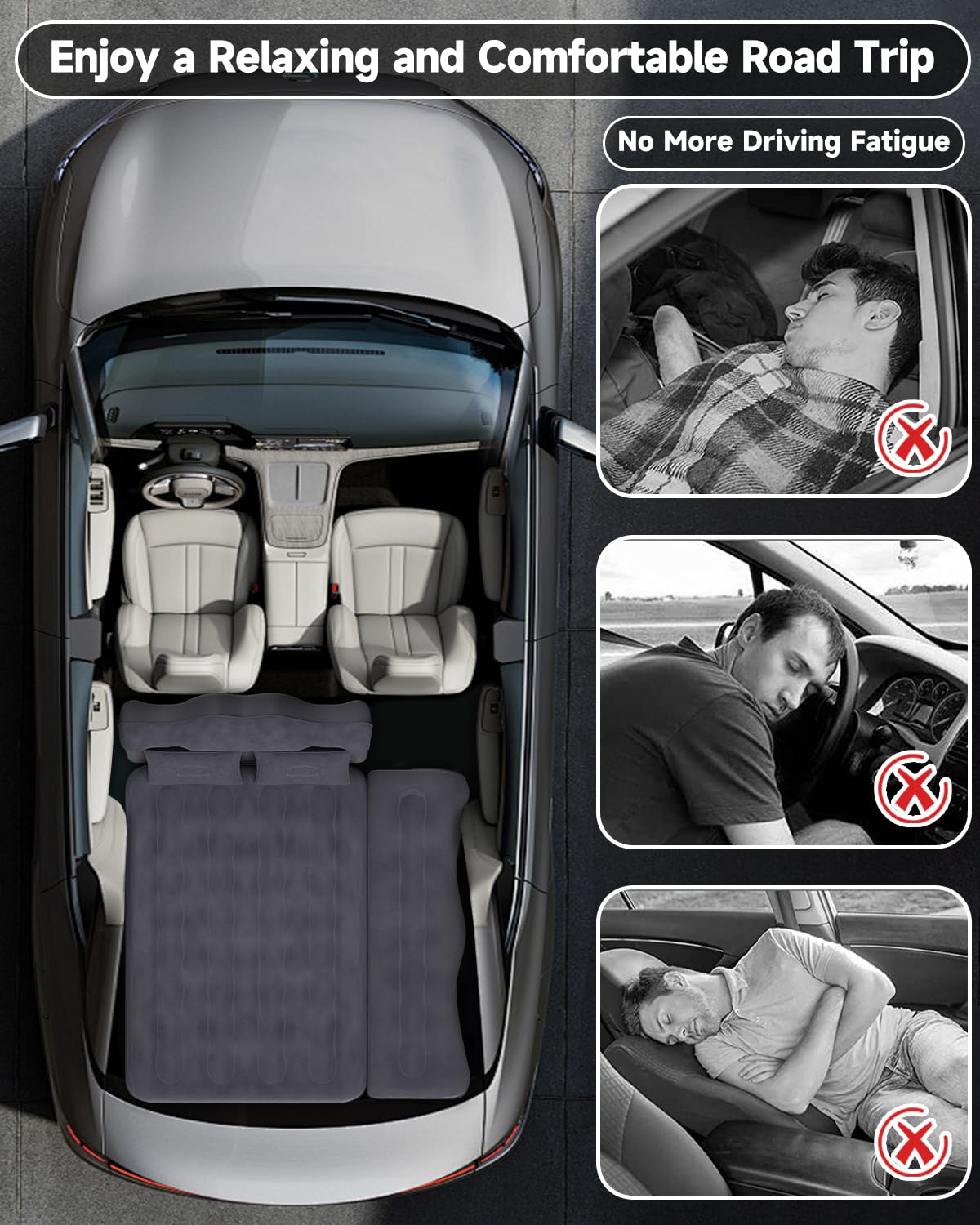Umbrauto Car Air Mattress Backseat| Inflatable Truck Back Seat Camping Airbed for SUV Rear Seat, Blow Up Sleeping Travel Bed for Van Trunk with Pump & Pillows