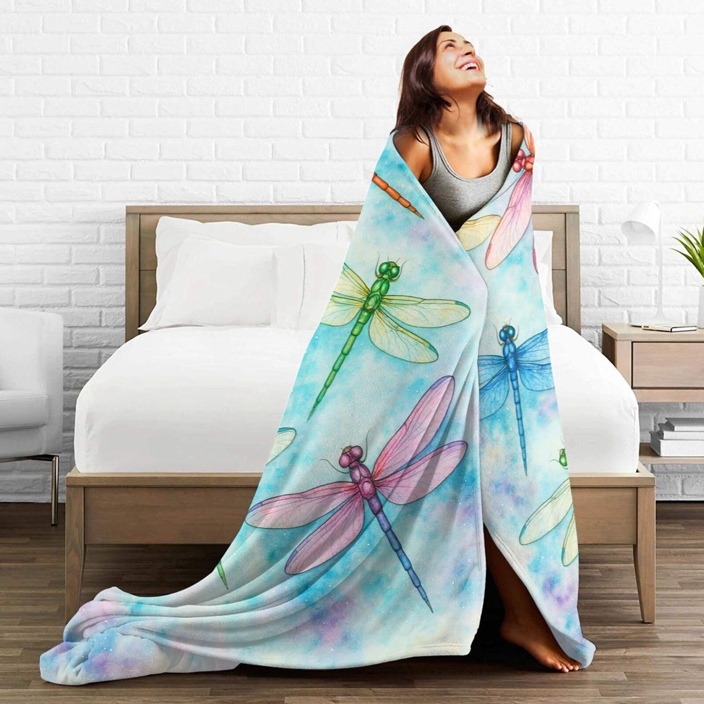 Dragonfly Blanket Dragonflies Theme Throw Blanket Soft Cozy Fleece Fuzzy Plush Flannel Blankets Gifts for Women Girls Adults Kids 50"X40"